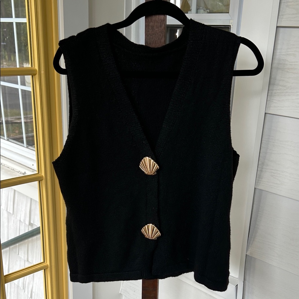 Black Sleeveless Vest with Shell Buttons